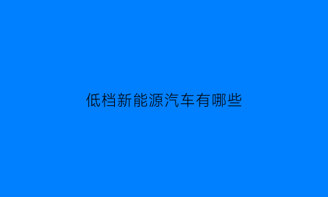 低档新能源汽车有哪些