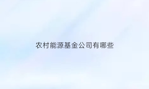 农村能源基金公司有哪些