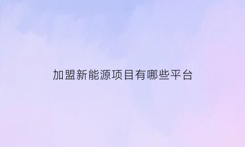 加盟新能源项目有哪些平台