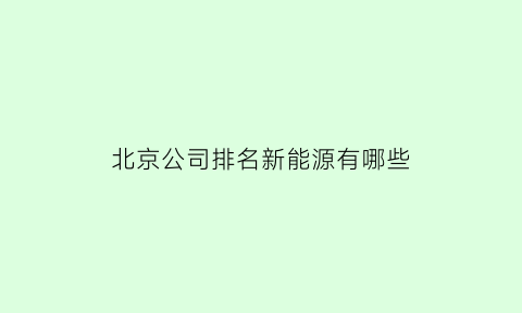 北京公司排名新能源有哪些