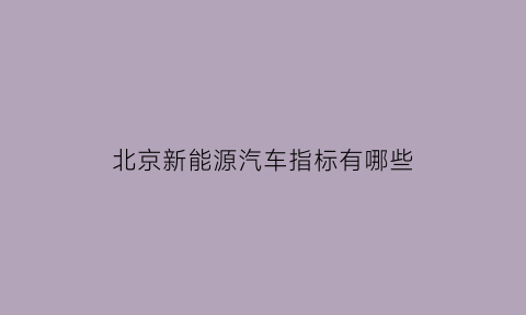 北京新能源汽车指标有哪些