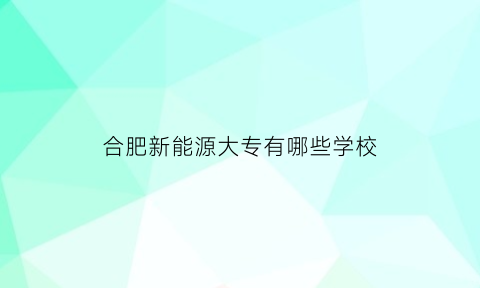 合肥新能源大专有哪些学校(合肥新能源大专有哪些学校好)