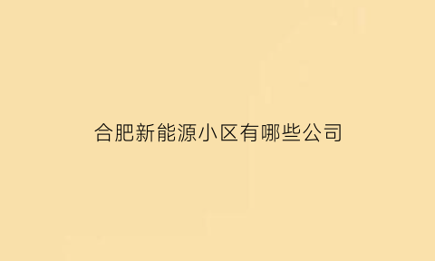 合肥新能源小区有哪些公司(合肥市投资的新能源)