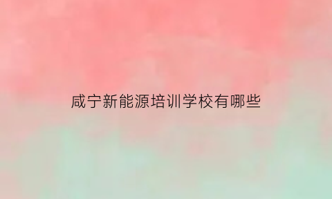 咸宁新能源培训学校有哪些