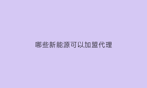 哪些新能源可以加盟代理