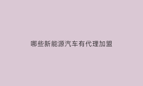 哪些新能源汽车有代理加盟(新能源汽车如何代理加盟)