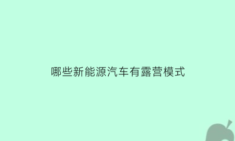 哪些新能源汽车有露营模式