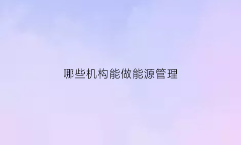 哪些机构能做能源管理