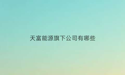 天富能源旗下公司有哪些