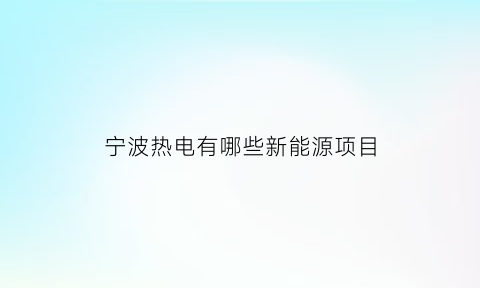 宁波热电有哪些新能源项目(宁波热电是什么公司)