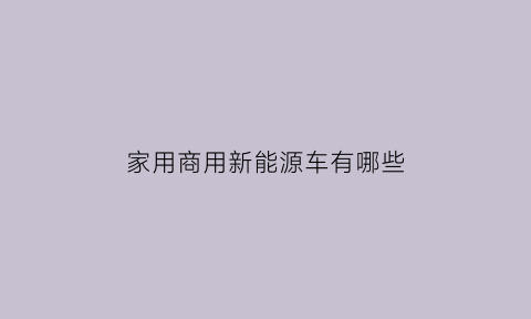 家用商用新能源车有哪些