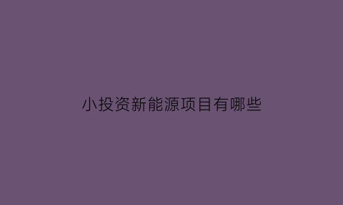 小投资新能源项目有哪些