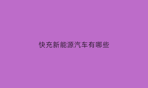 快充新能源汽车有哪些