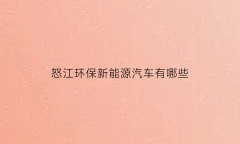 怒江环保新能源汽车有哪些