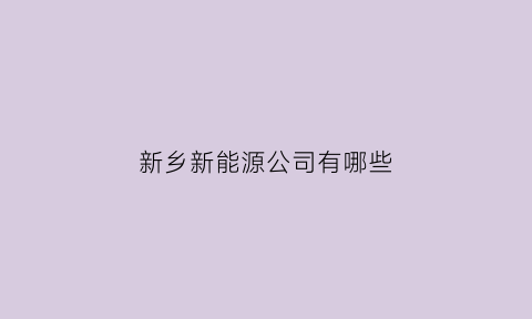 新乡新能源公司有哪些