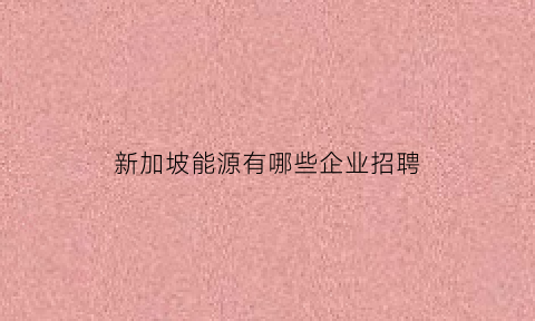 新加坡能源有哪些企业招聘