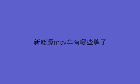 新能源mpv车有哪些牌子(新能源牌照mpv)