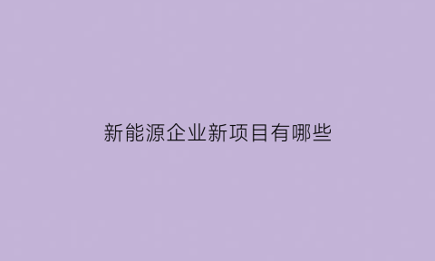 新能源企业新项目有哪些