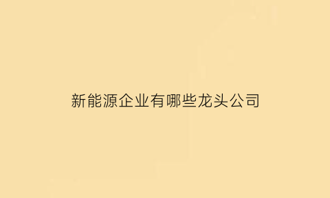 新能源企业有哪些龙头公司