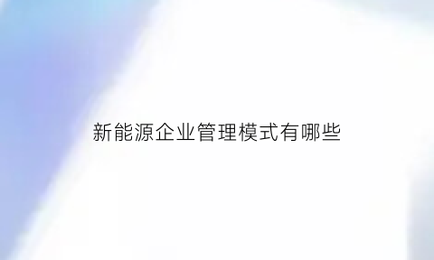 新能源企业管理模式有哪些(新能源公司管理)