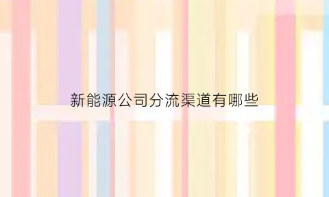 新能源公司分流渠道有哪些