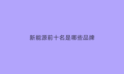 新能源前十名是哪些品牌