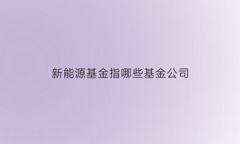 新能源基金指哪些基金公司