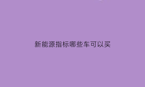 新能源指标哪些车可以买