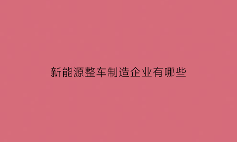 新能源整车制造企业有哪些