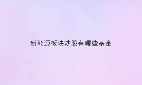 新能源板块炒股有哪些基金(新能源股票型基金稳健吗)