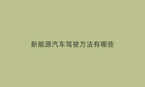 新能源汽车驾驶方法有哪些