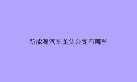 新能源汽车龙头公司有哪些