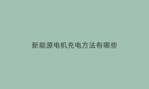 新能源电机充电方法有哪些