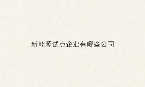 新能源试点企业有哪些公司