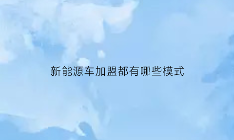 新能源车加盟都有哪些模式