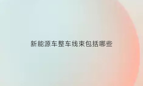 新能源车整车线束包括哪些