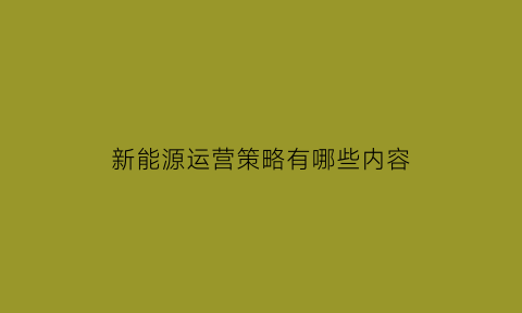 新能源运营策略有哪些内容(新能源汽车运营现状及优化设计)