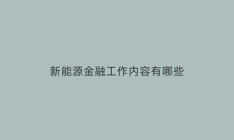 新能源金融工作内容有哪些