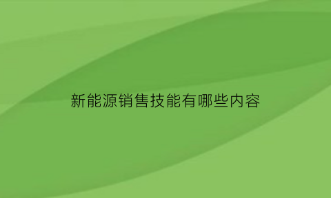 新能源销售技能有哪些内容