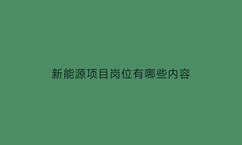 新能源项目岗位有哪些内容