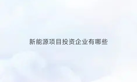 新能源项目投资企业有哪些