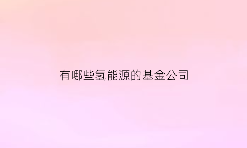 有哪些氢能源的基金公司