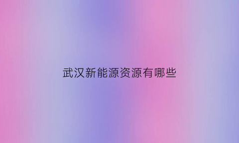 武汉新能源资源有哪些