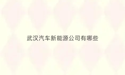 武汉汽车新能源公司有哪些