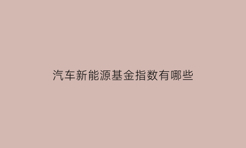 汽车新能源基金指数有哪些(汽车新能源基金指数有哪些股票)