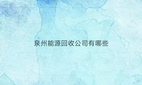 泉州能源回收公司有哪些