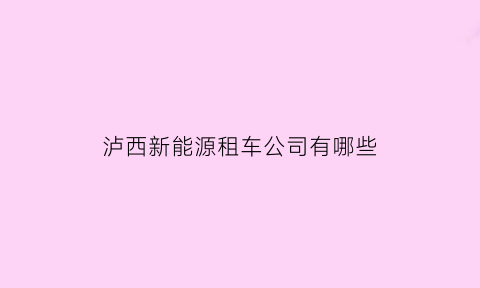 泸西新能源租车公司有哪些