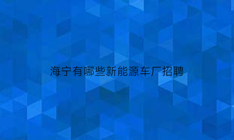 海宁有哪些新能源车厂招聘