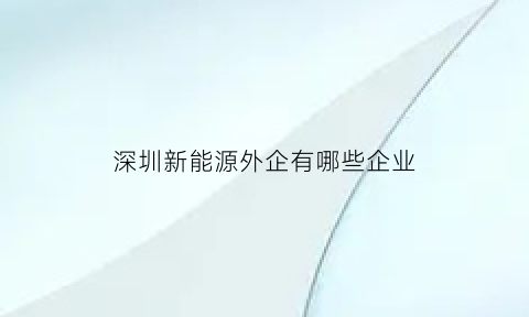 深圳新能源外企有哪些企业