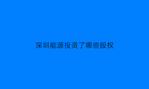 深圳能源投资了哪些股权(深圳能源投资价值)